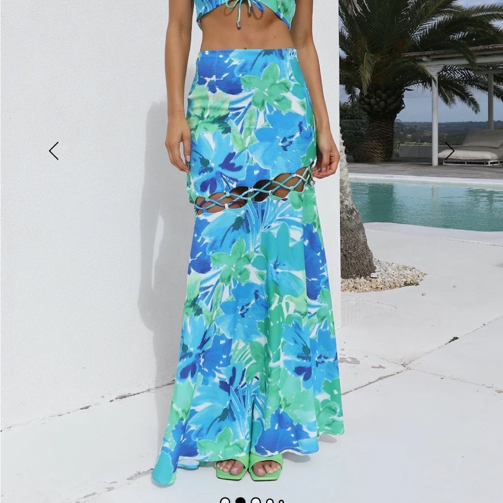 NWT Runaway the label Stelani maxi skirt blue green floral XS